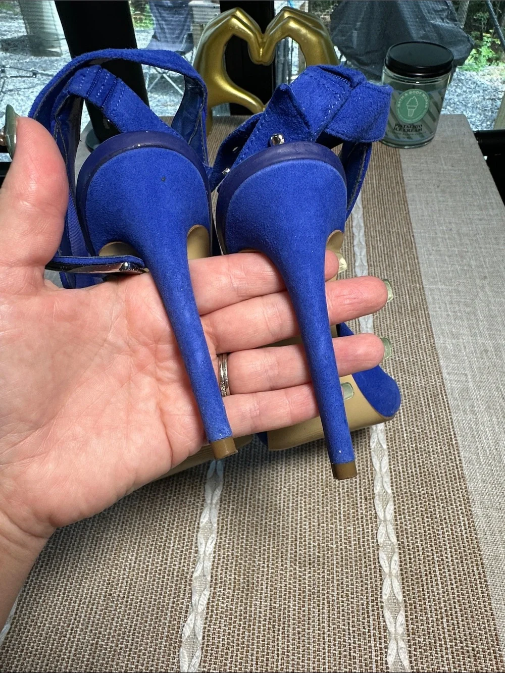 Guess Royal Blue Suede & Mesh Heeled Sandals